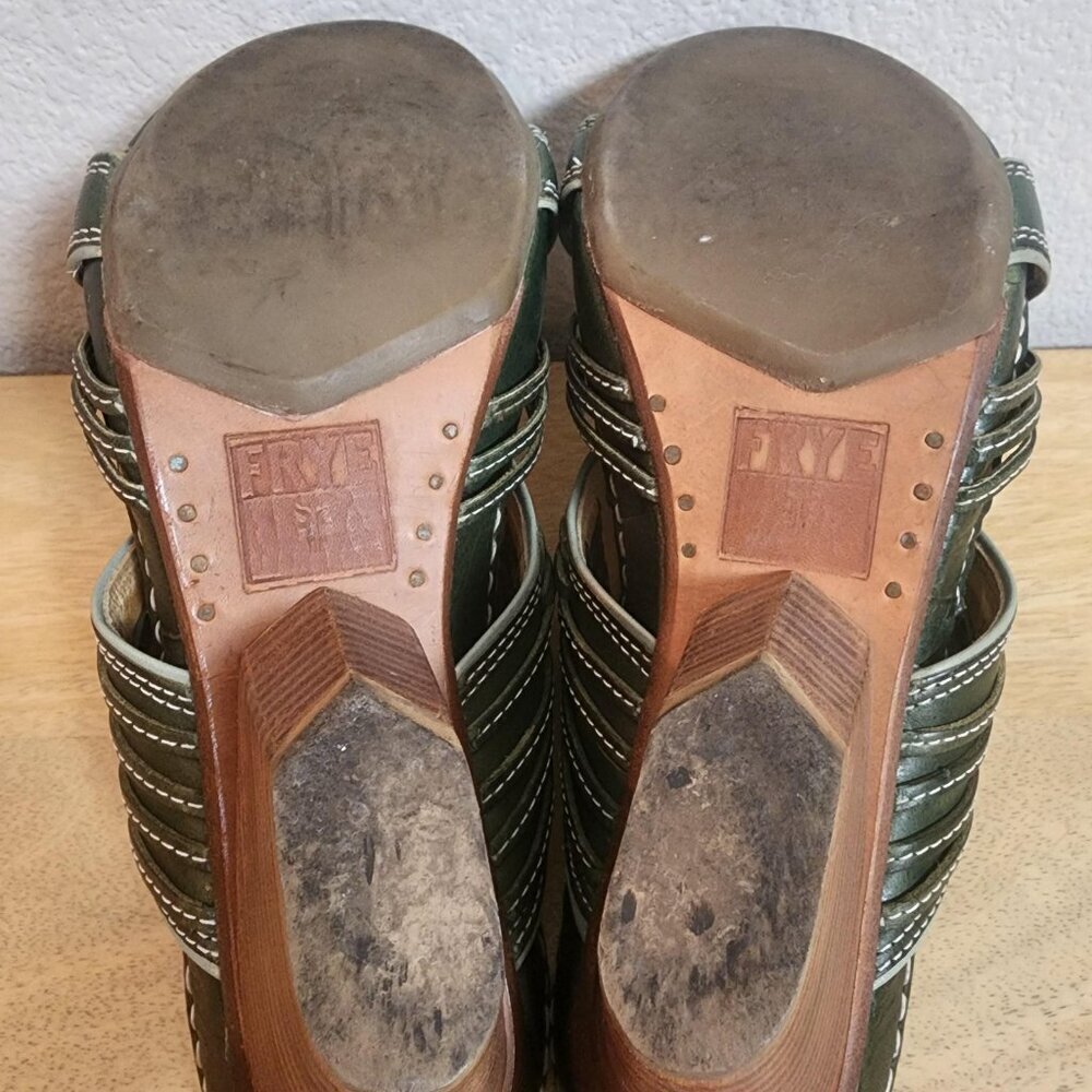 Frye Sandals Womens Size 7 Green Leather Woven Slide Mule High Heels 73370 - Picture 12 of 12